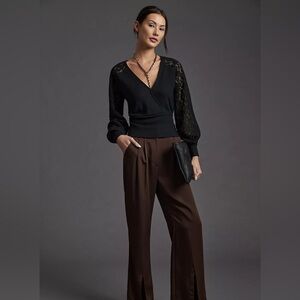 Anthropologie Black Lace Sleeve Sweater